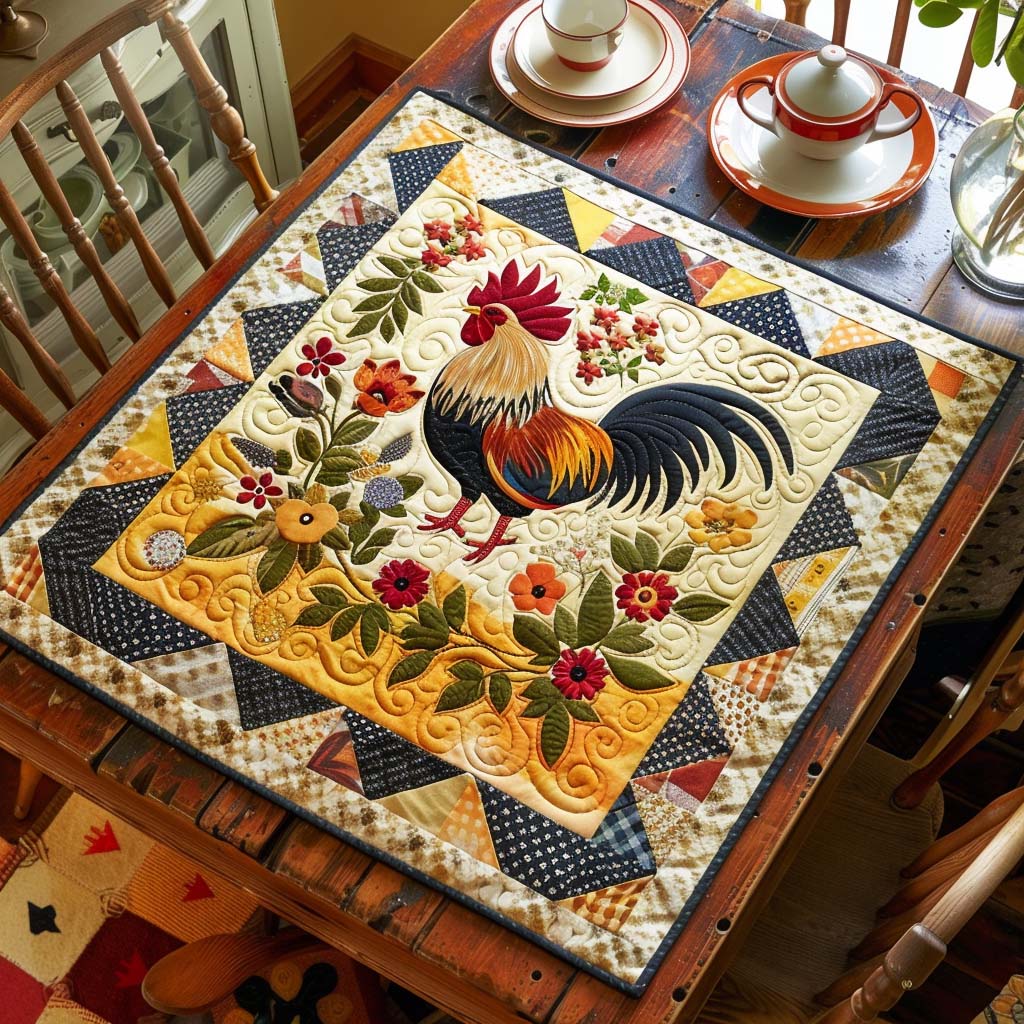 Rooster Rise Quilted Table Topper NCU0DV725