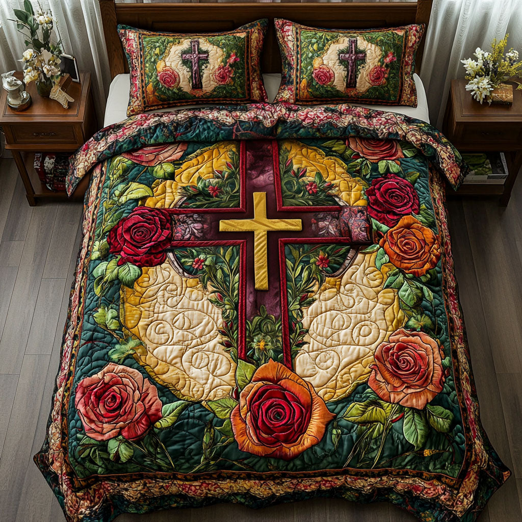 Rose Cross 3-Piece Quilted Bedding Set NCU0NNT230