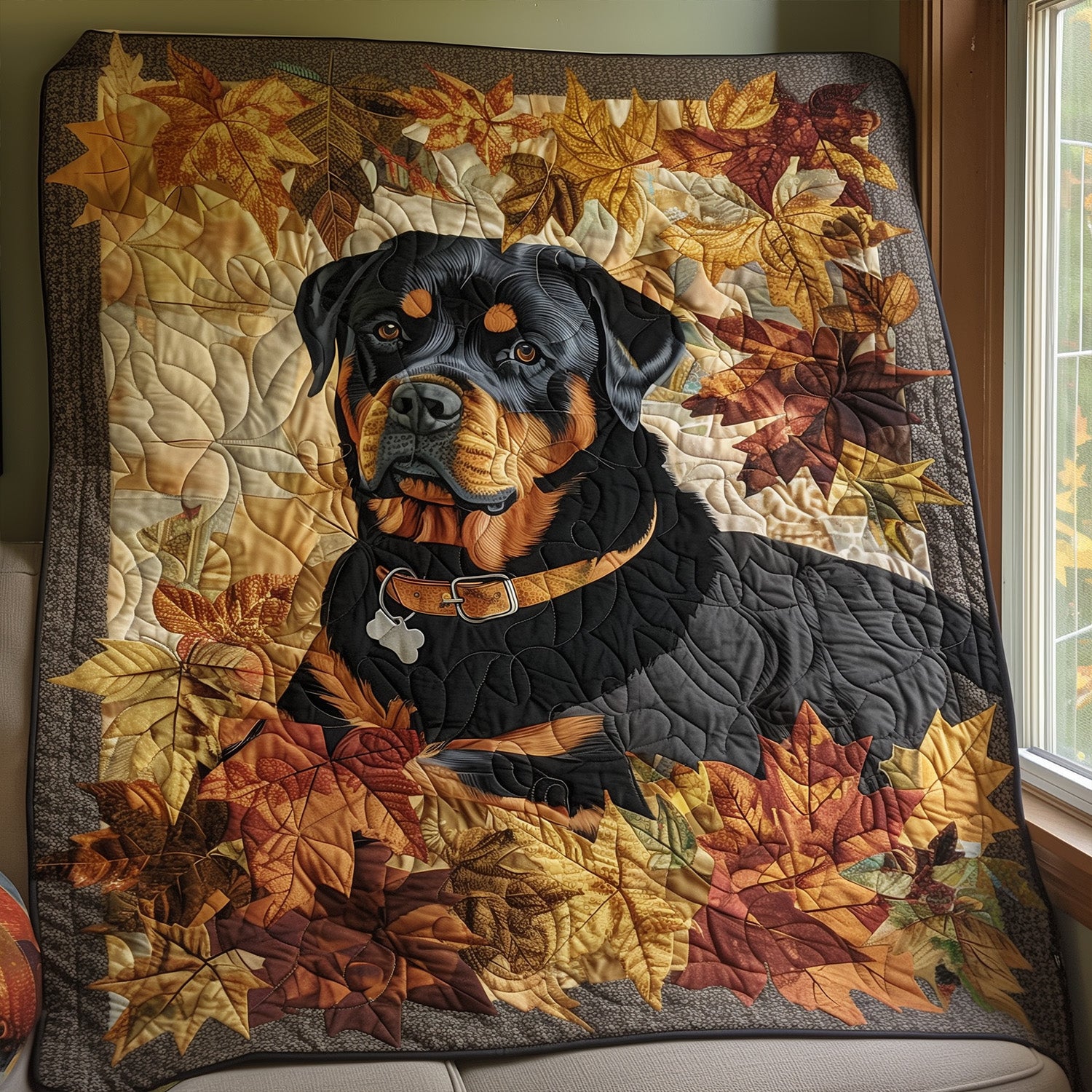 Rottweiler's Autumn Breeze Personalized Quilted Blanket