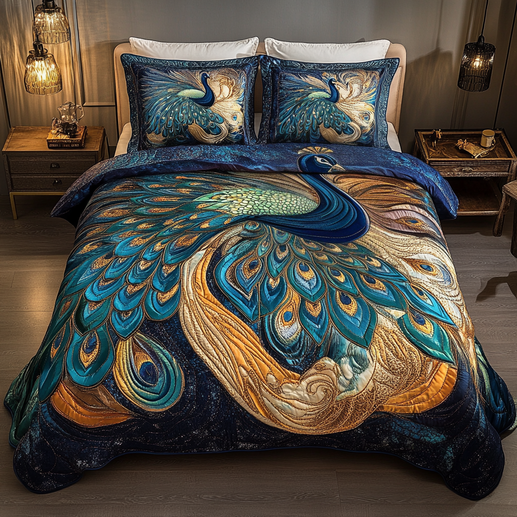Royal Peacock Dream 3-Piece Quilted Bedding Set NCU0PVL082