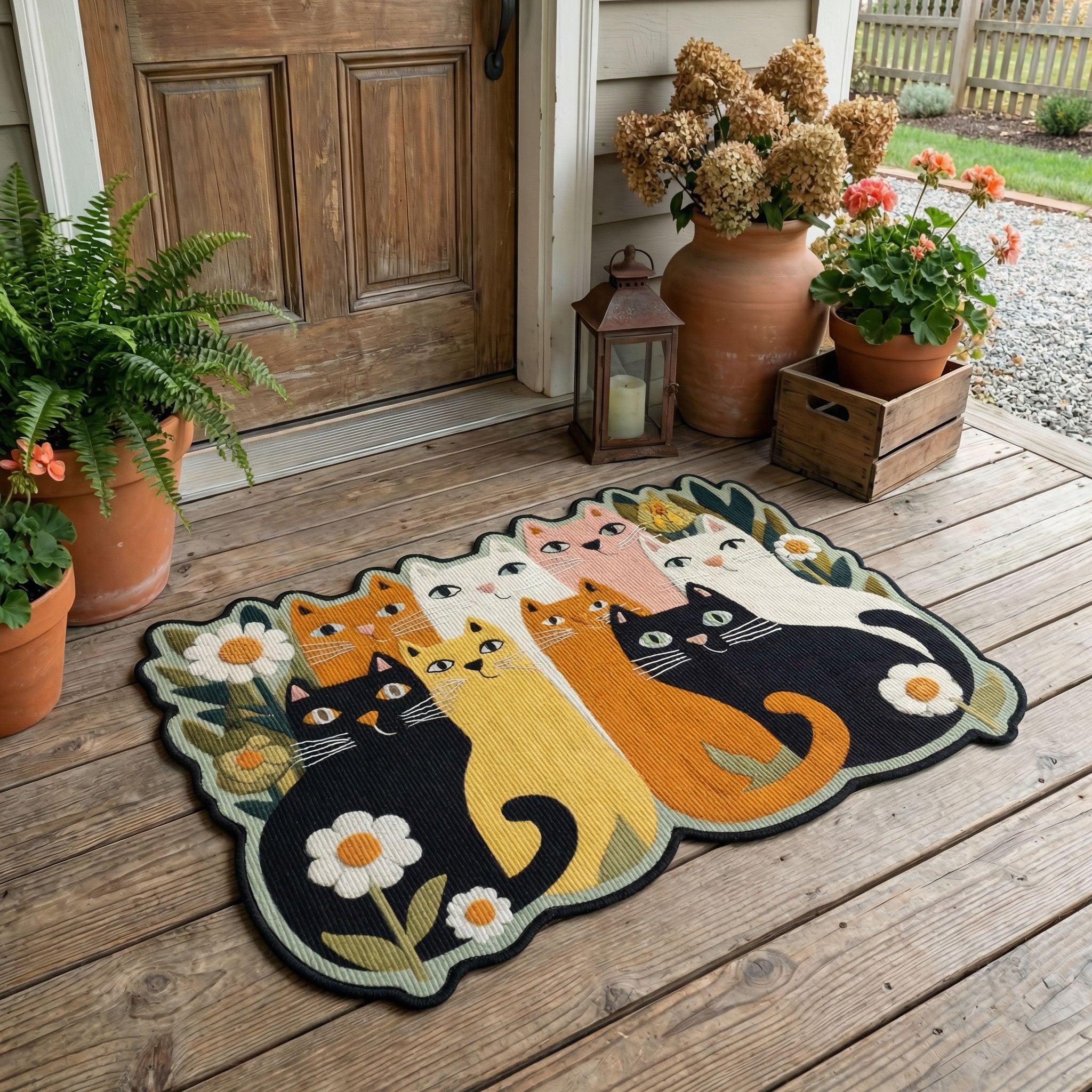 Rustic Blooms and Kitty Dooms Custom Shape Doormat NCU0PTT3049