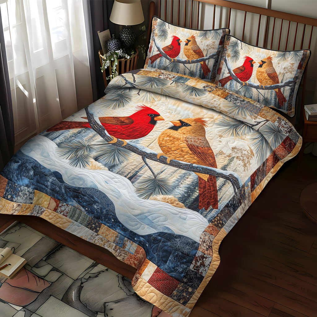 Rustic Cardinal 3-Piece Quilted Bedding Set NCU0TL1504