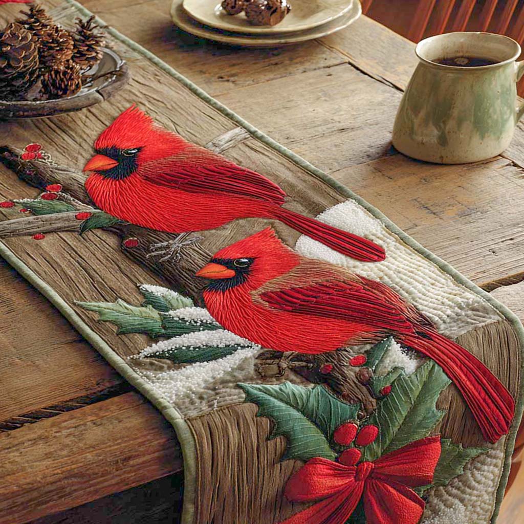 Rustic Cardinal Morning Quilted Table Runner NCU0NXD803