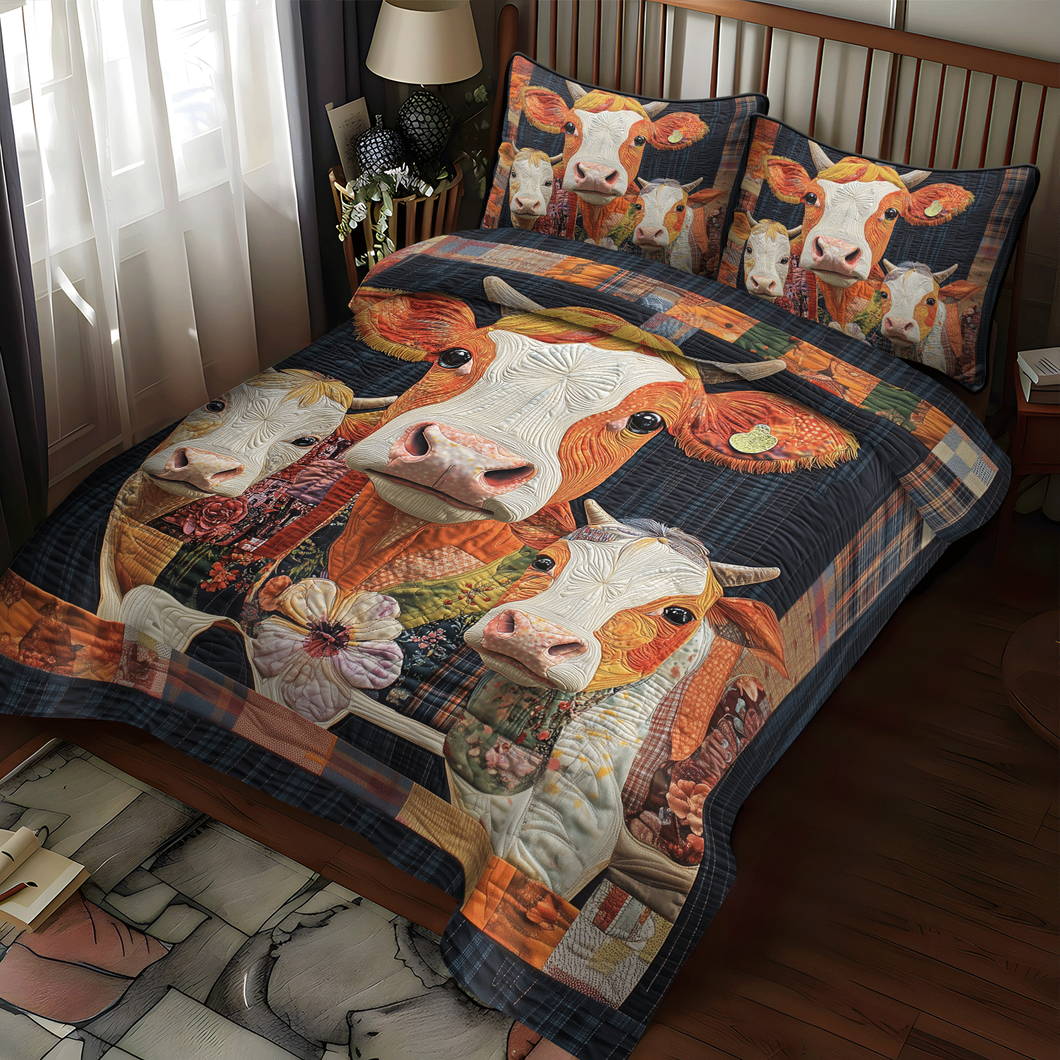 Rustic Cowscape 3-Piece Quilted Bedding Set NCU0TH1386
