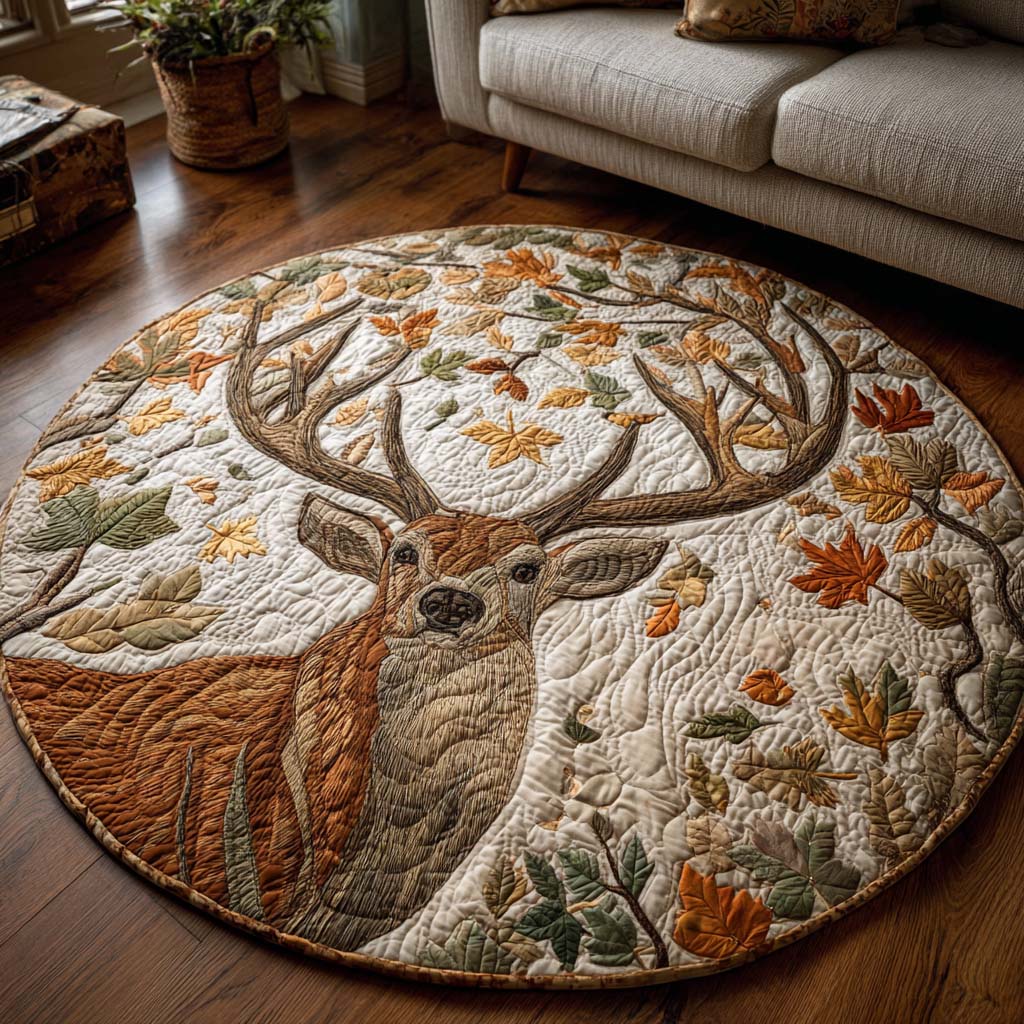 Rustic Deer Quilted Round Mat NCU0NNT1902