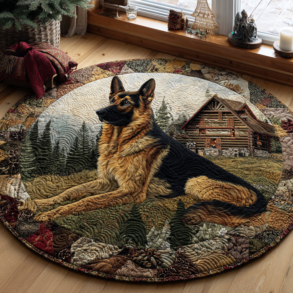 Rustic German Shepherd Lodge Quilted Round Mat NCU0DV1107