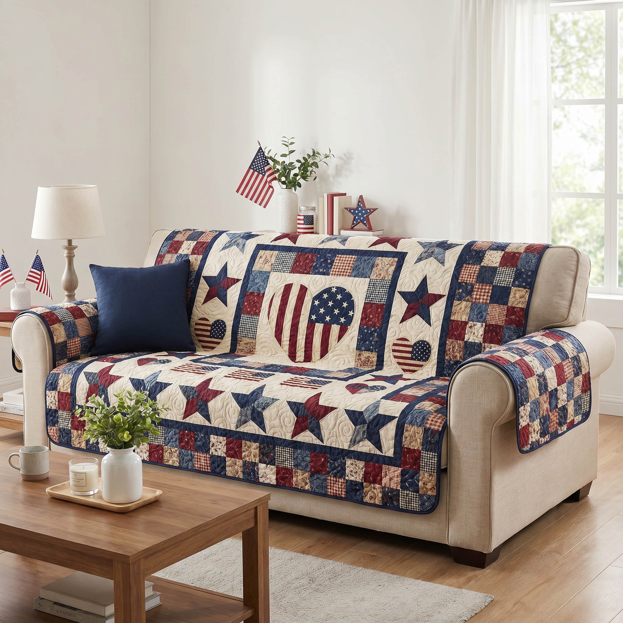 Rustic Patch Quilted Sofa Cover NCU0NTD1979