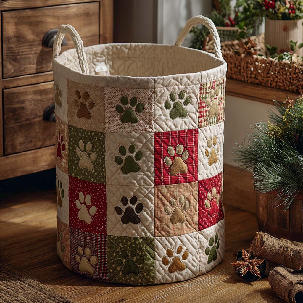 Rustic Paws Patchwork Quilted Laundry Basket NCU0NXD1184