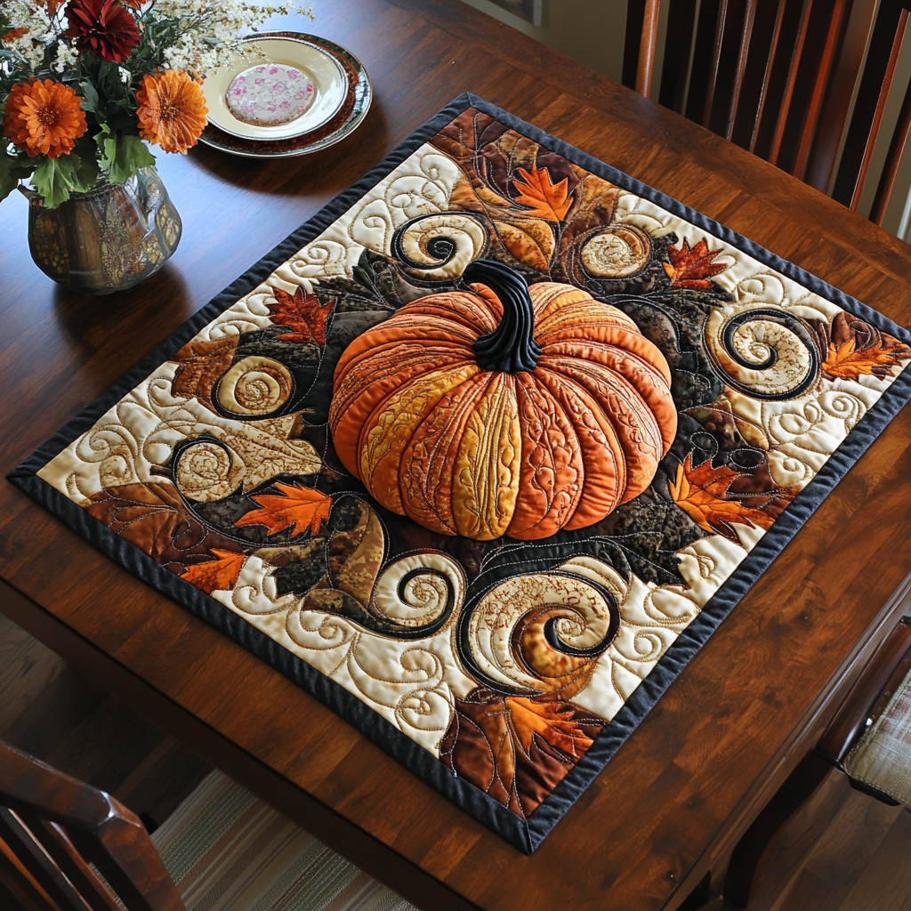 Rustic Pumpkin Quilted Table Topper NCU0DDK594