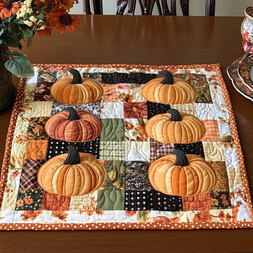 Rustic Pumpkin Squares Quilted Table Topper NCU0NNT996