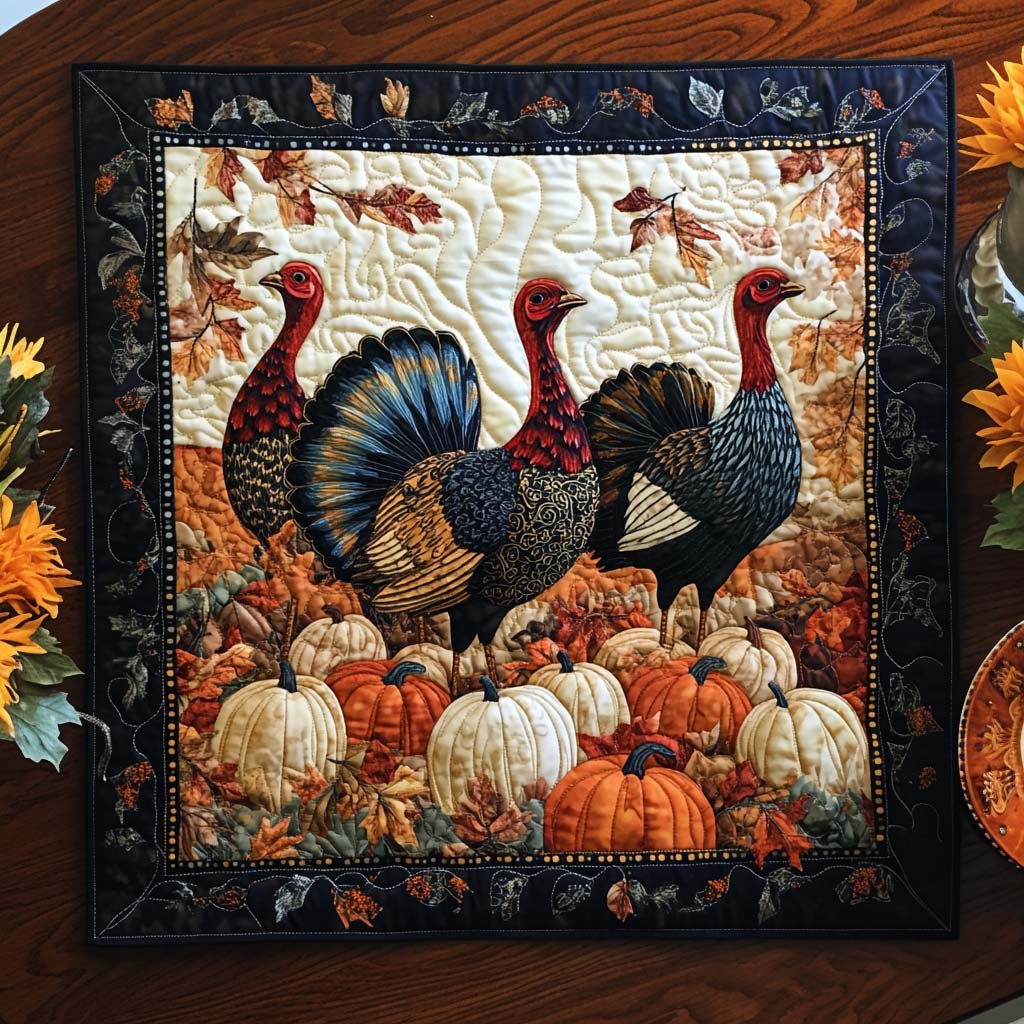 Rustic Turkey Feast Quilted Table Topper NCU0NNT1015