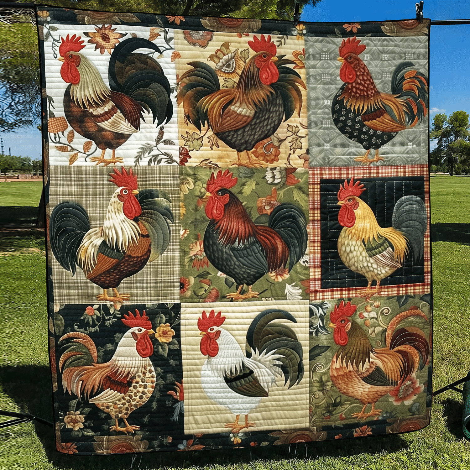 Rustic Rooster Quilted Blanket NCU0TH976