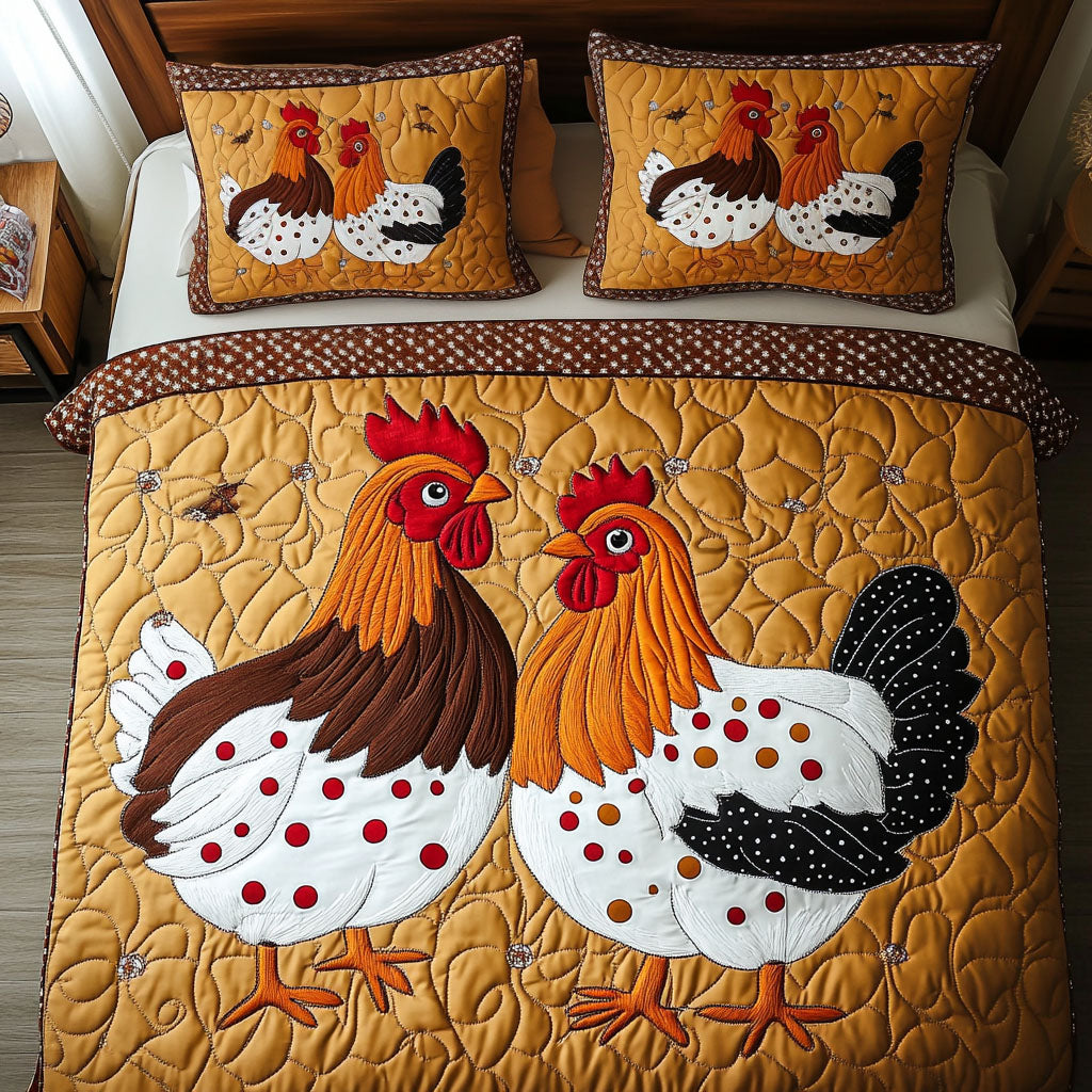 Rustic Roosters 3-Piece Quilted Bedding Set NCU0NNT265