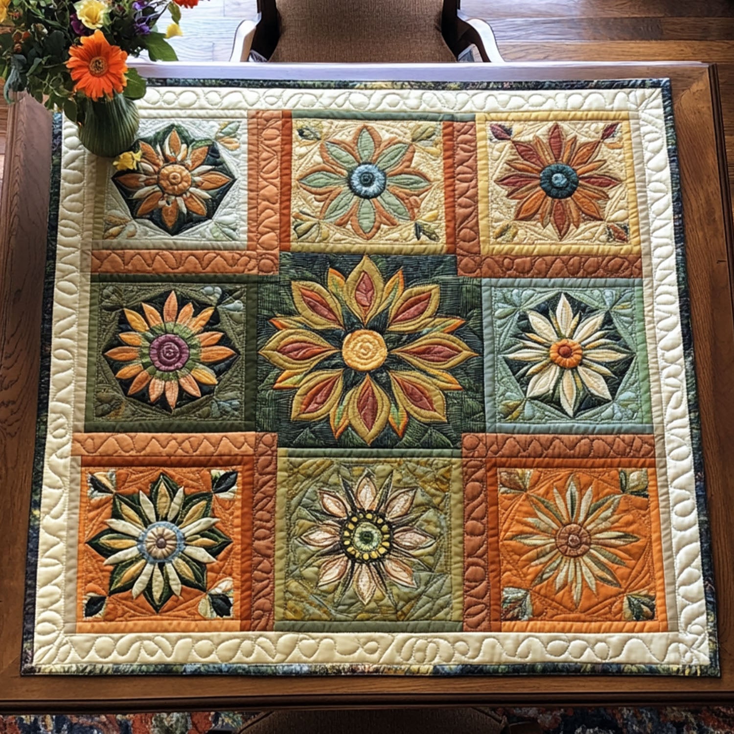 Sacred Bloom Quilted Table Topper NCU0PTT733