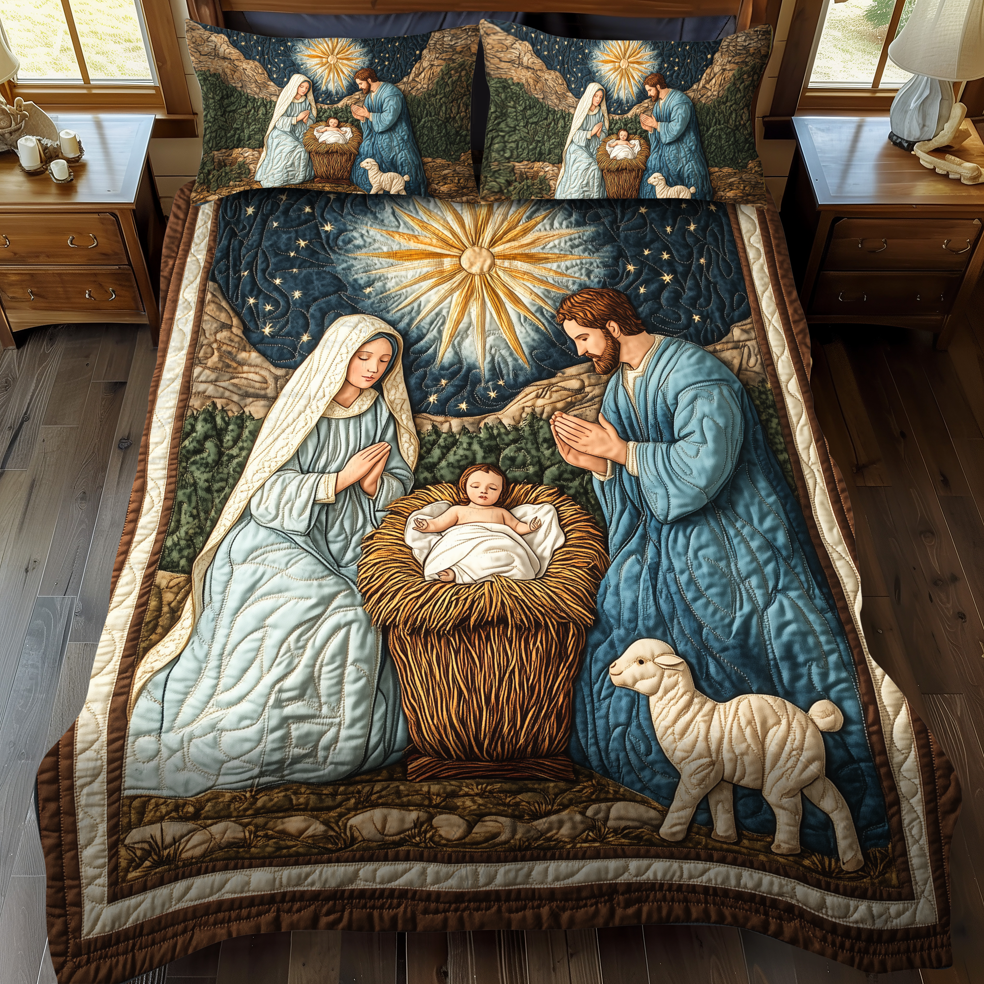 Sacred Manger Glow 3-Piece Quilted Bedding Set NCU0DK1859