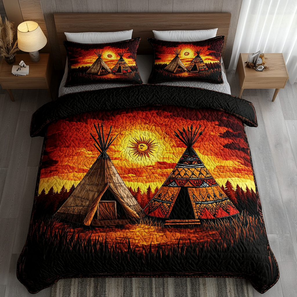 Sacred Patterns 3-Piece Quilted Bedding Set NCU0DDK044
