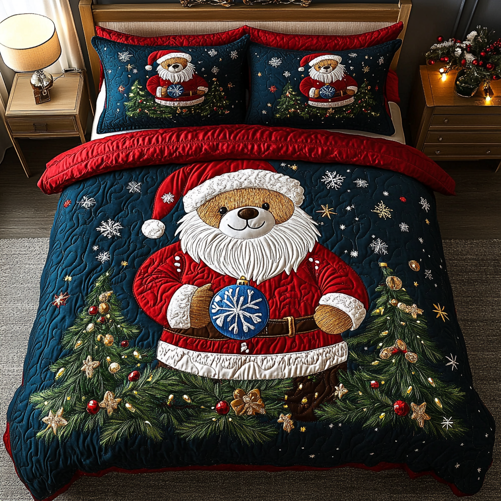 Santa Bear Delight 3-Piece Quilted Bedding Set NCU0DK2584