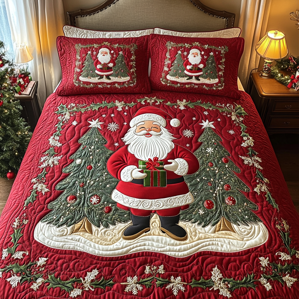 Santa Cheerful Journey Quilted Bedding Set NCU0DV1743