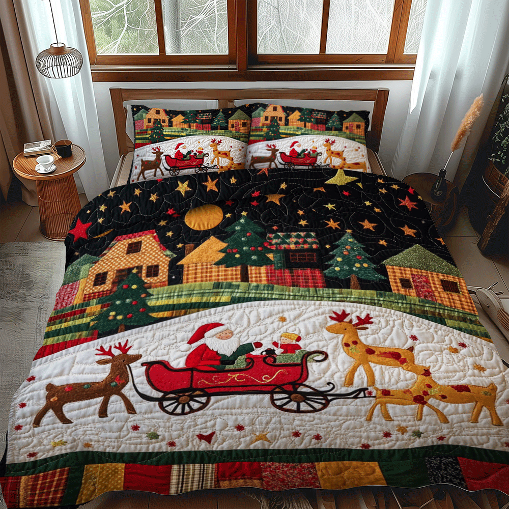 Santa Claus Riding 3-Piece Quilted Bedding Set NCU0PD757