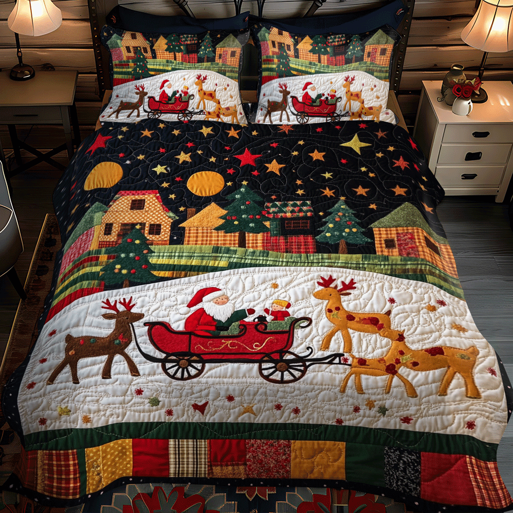 Santa Claus Riding 3-Piece Quilted Bedding Set NCU0PD757