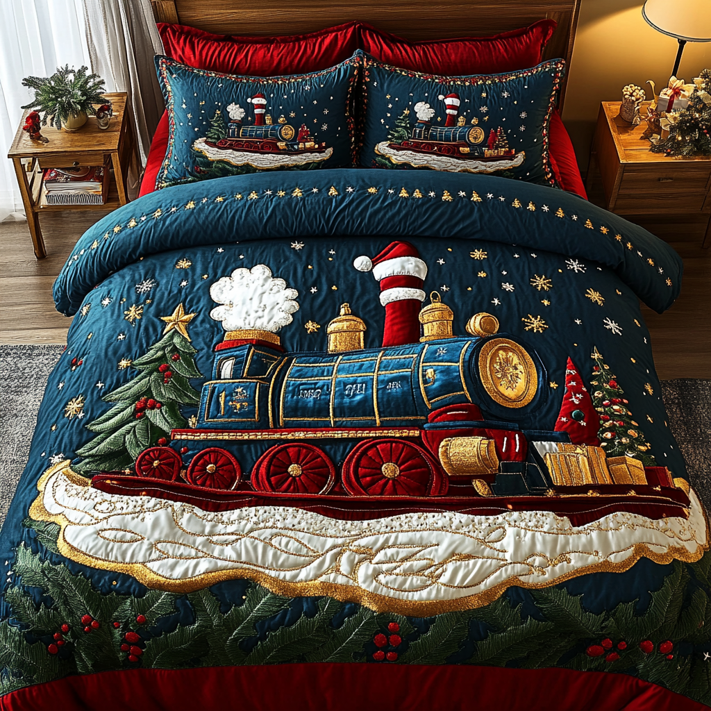 Santa Holiday Express 3-Piece Quilted Bedding Set NCU0DK2595