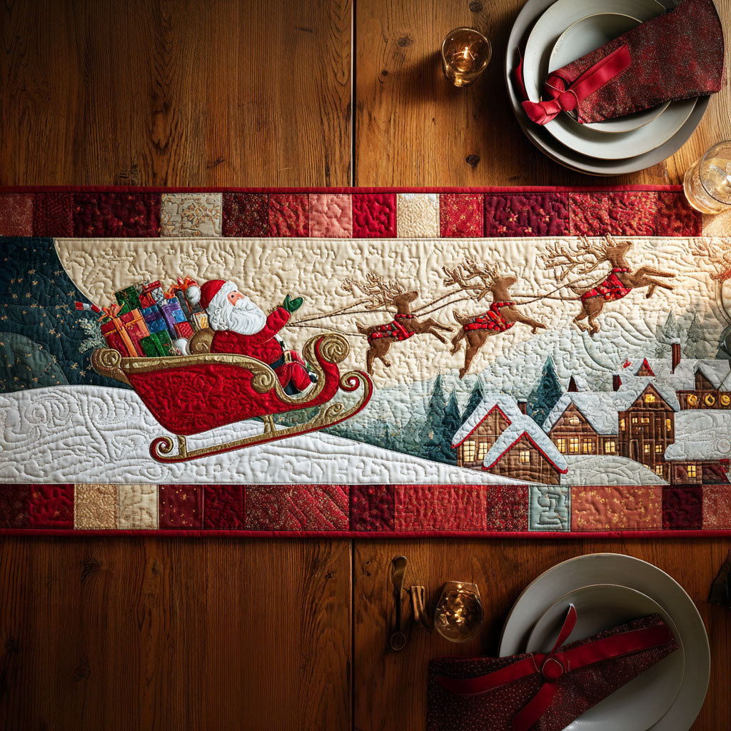 Santa Joyful Flight Quilted Table Runner NCU0NTV341