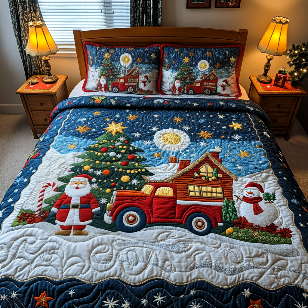 Santa Winter Wonderland Quilted Bedding Set NCU0DV1821