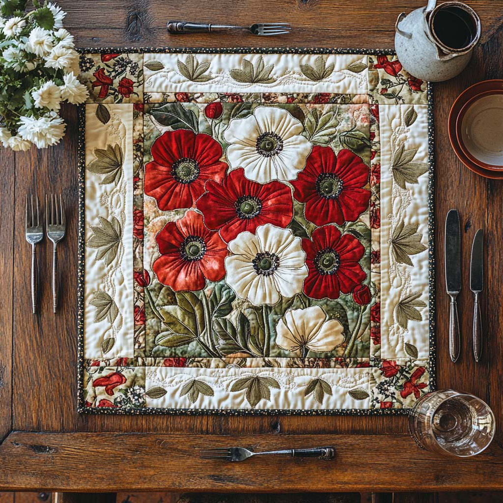 Scarlet Poppy Bloom Quilted Table Topper NCU0NXD084