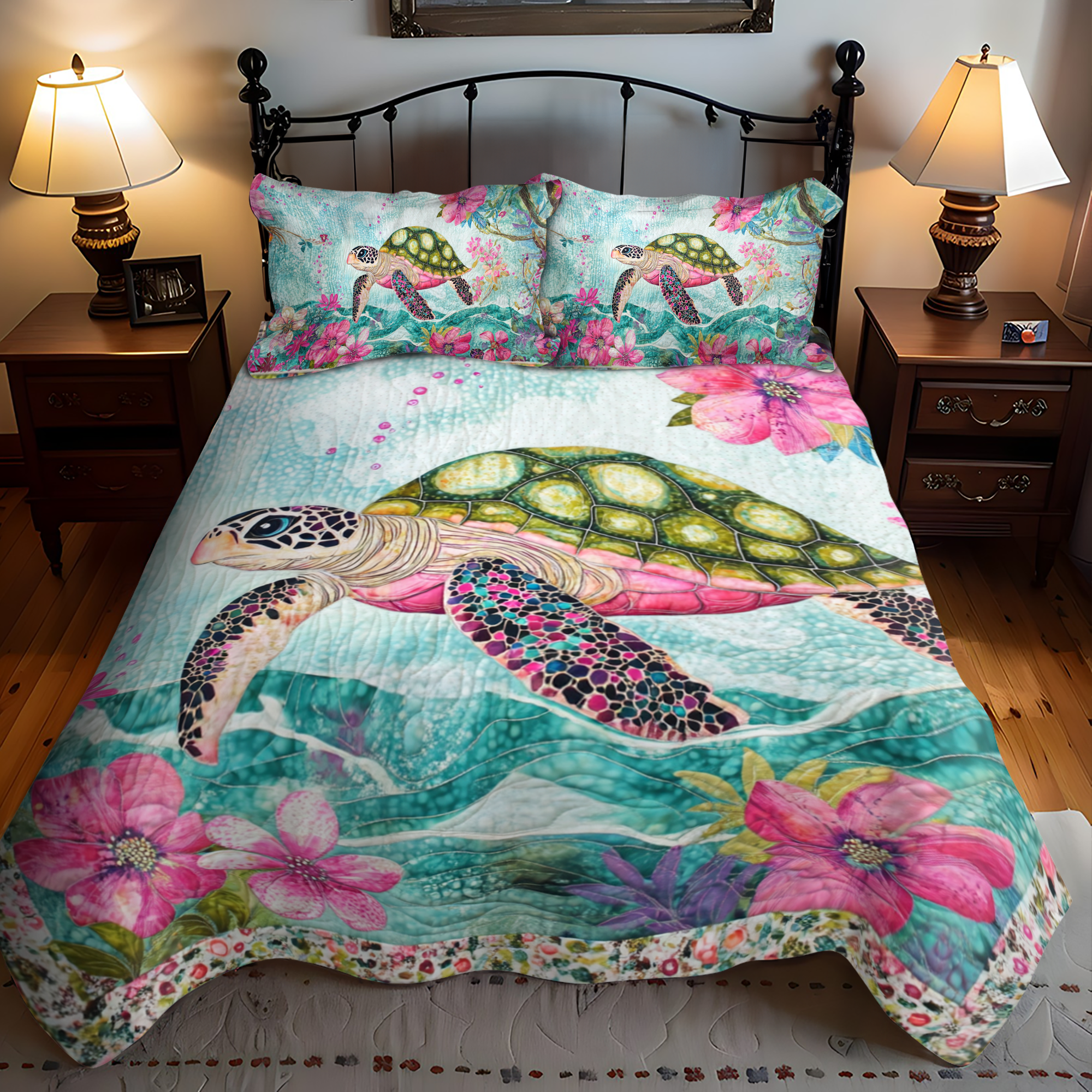 Sea Breeze Turtle 3-Piece Quilted Bedding Set NCU0DK2068