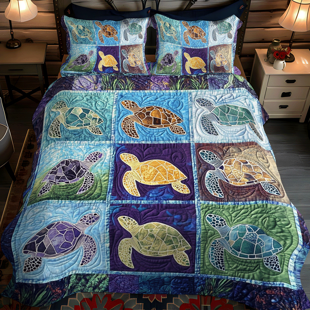 Sea Turtle Sanctuary 3-Piece Quilted Bedding Set NCU0TL1479