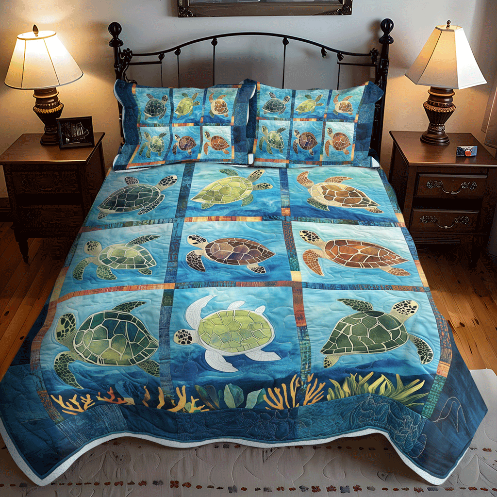 Sea Turtle Treasure 3-Piece Quilted Bedding Set NCU0TL1136