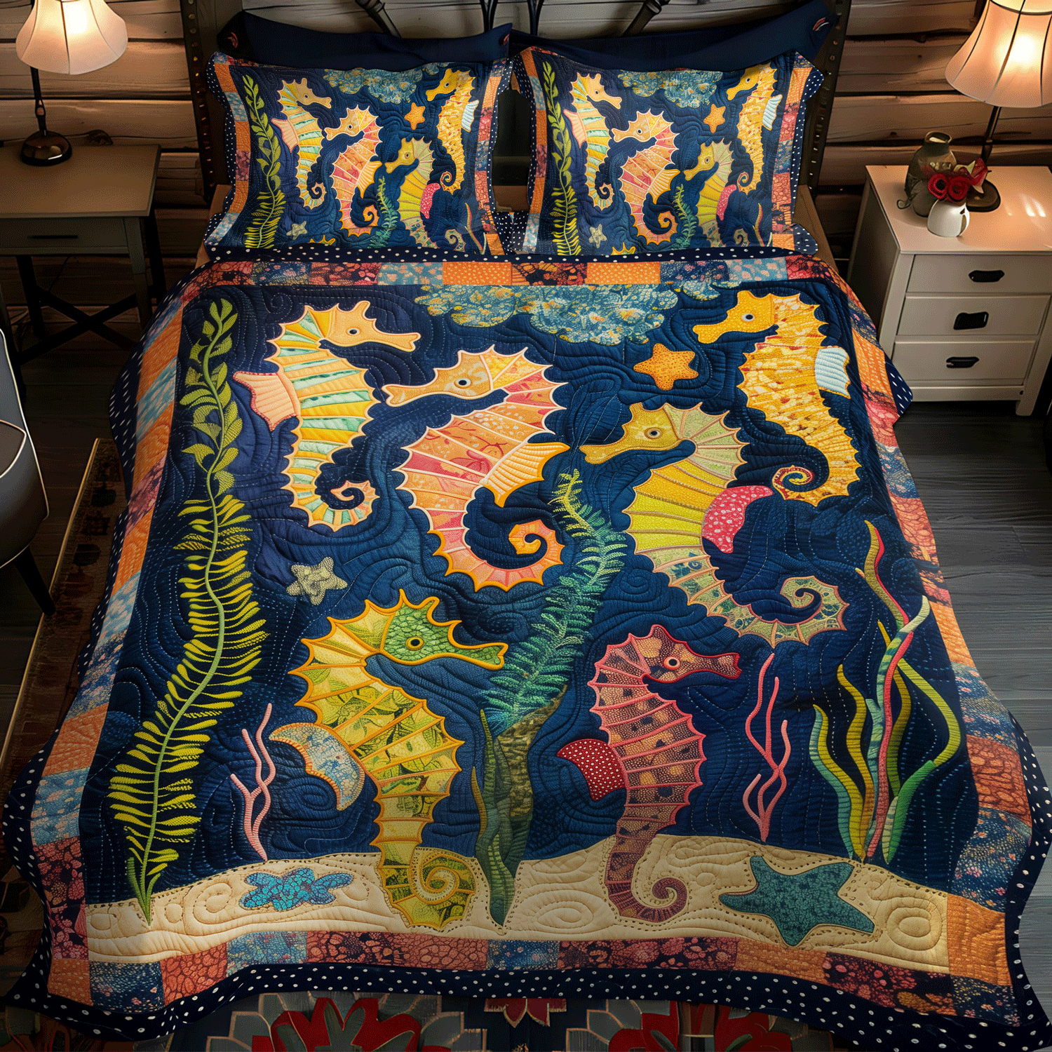 Seahorse Paradise 3-Piece Quilted Bedding Set NCU0TH1261