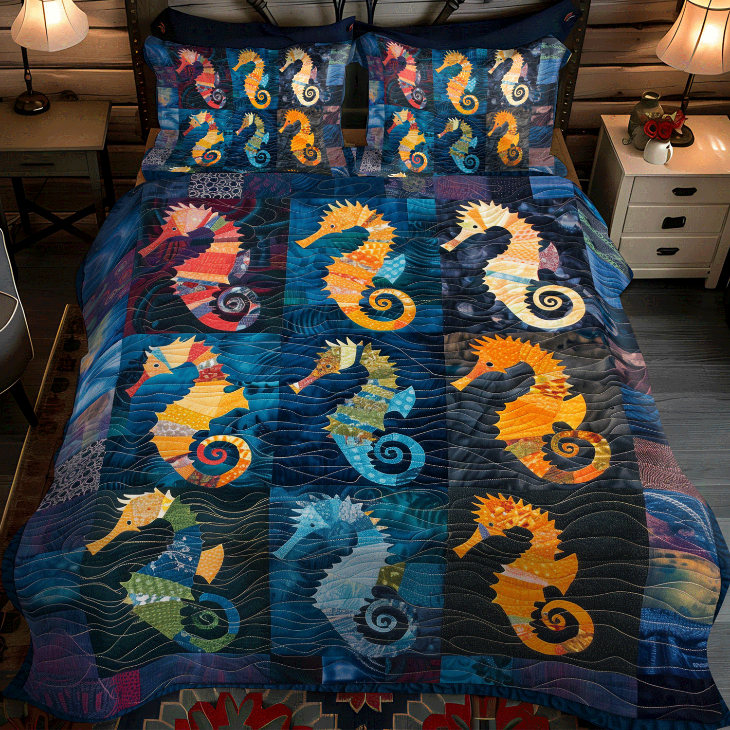 Seahorse Serenade 3-Piece Quilted Bedding Set NCU0TH1257