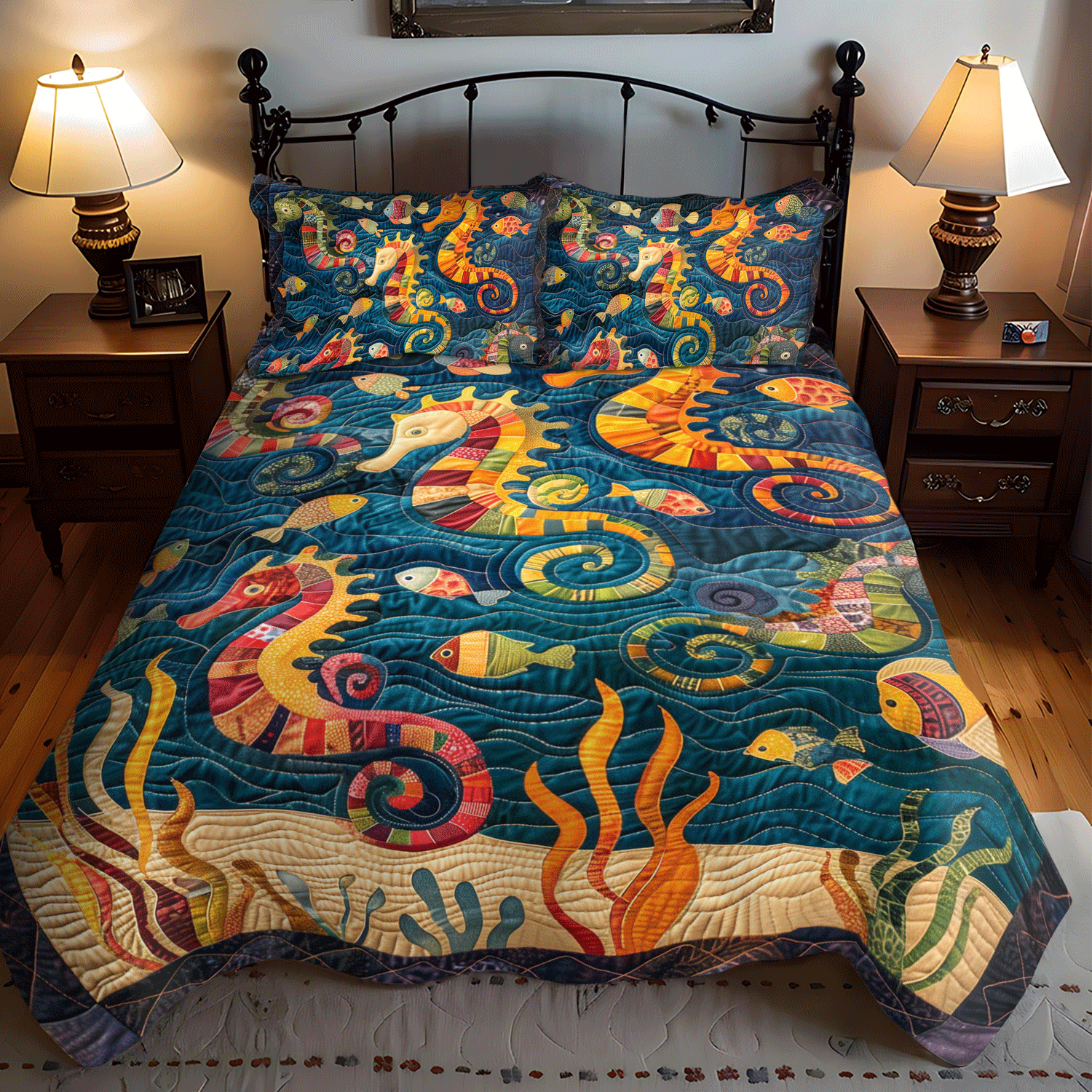 Seahorse Splash 3-Piece Quilted Bedding Set NCU0TH1260