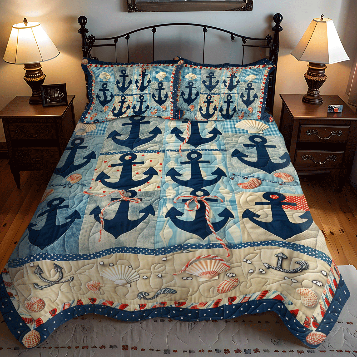 Seaside Anchors 3-Piece Quilted Bedding Set NCU0TH1223