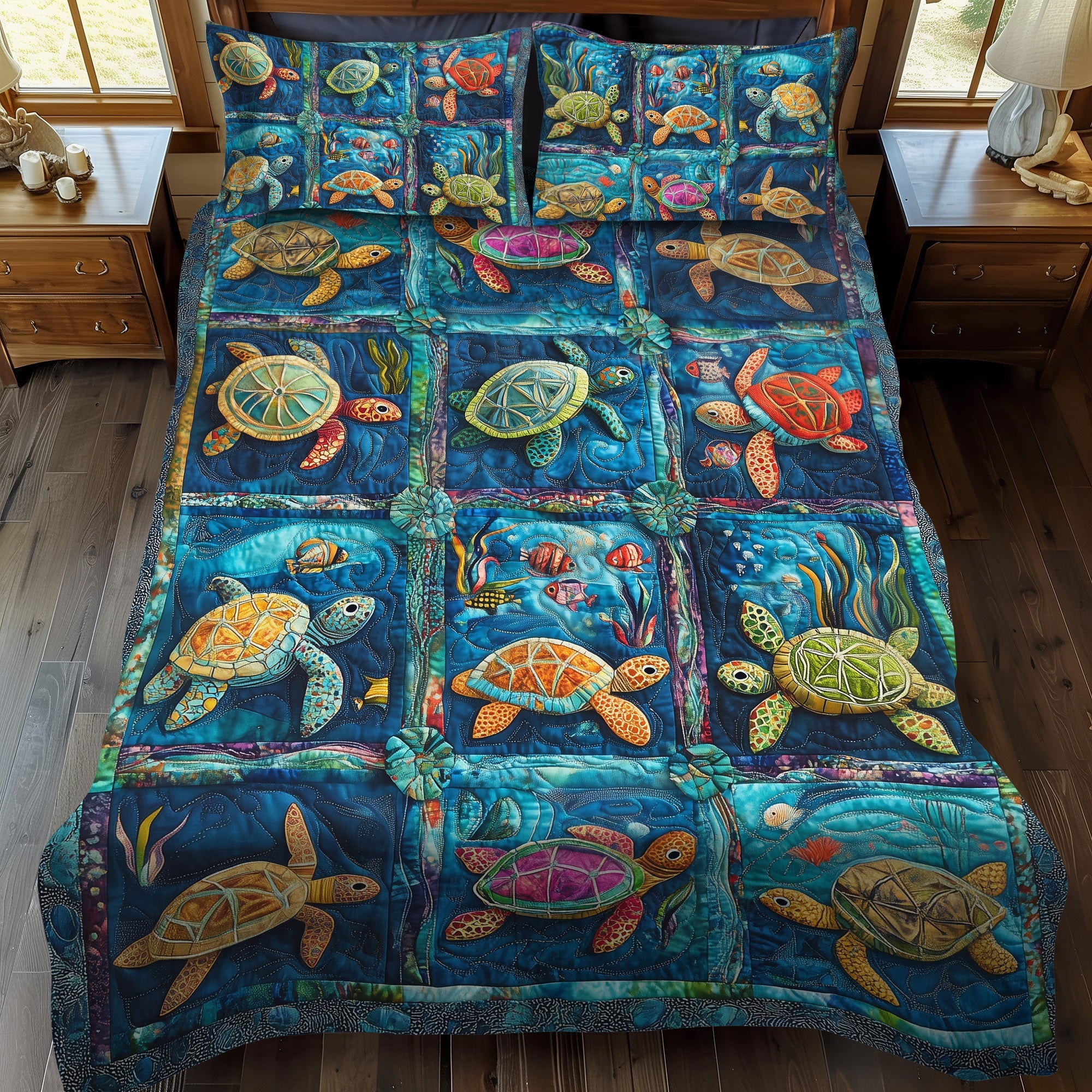 Seaside Turtle Retreat 3-Piece Quilted Bedding Set NCU0PT1856