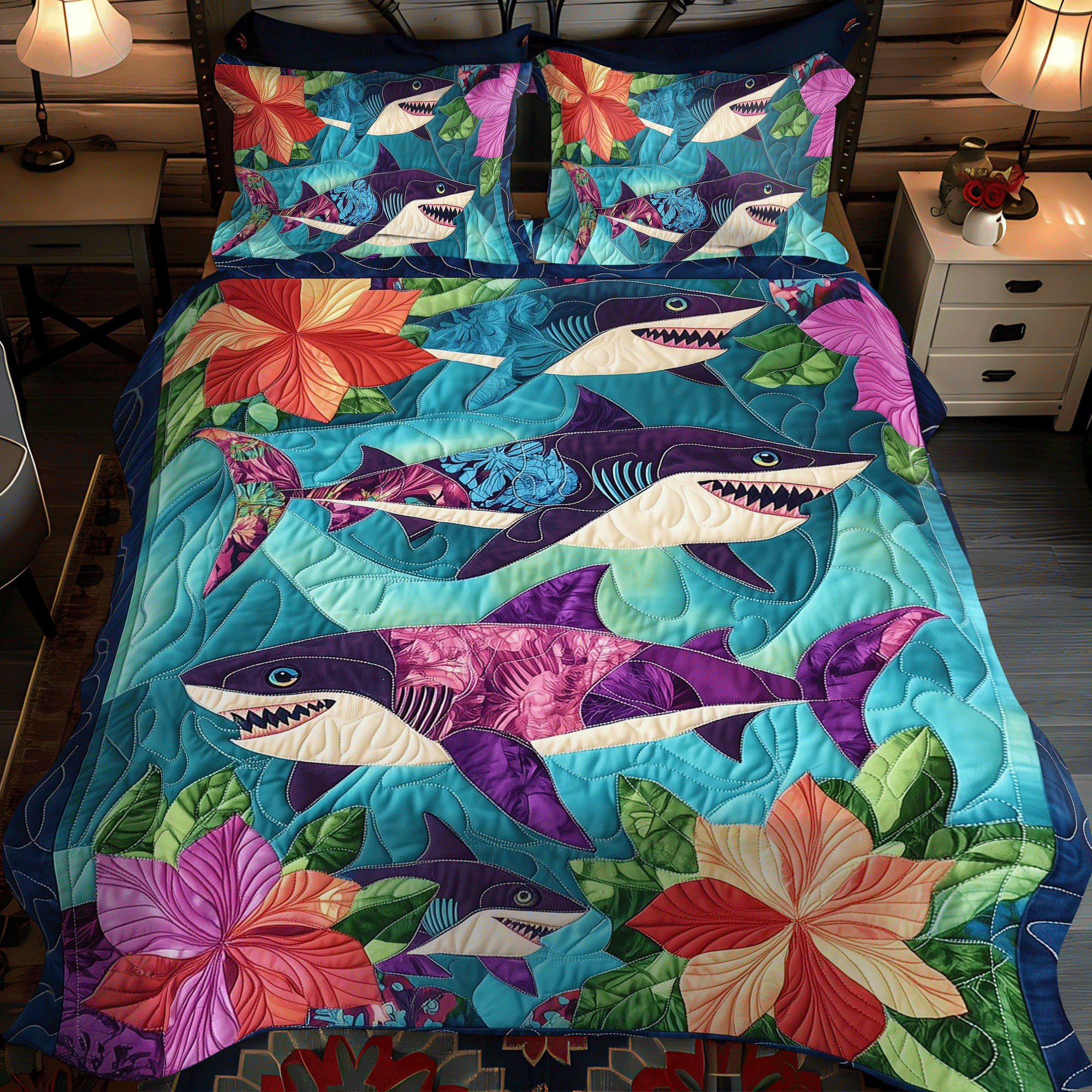 Shark Holiday Quilted Bedding Set NCU0DV932
