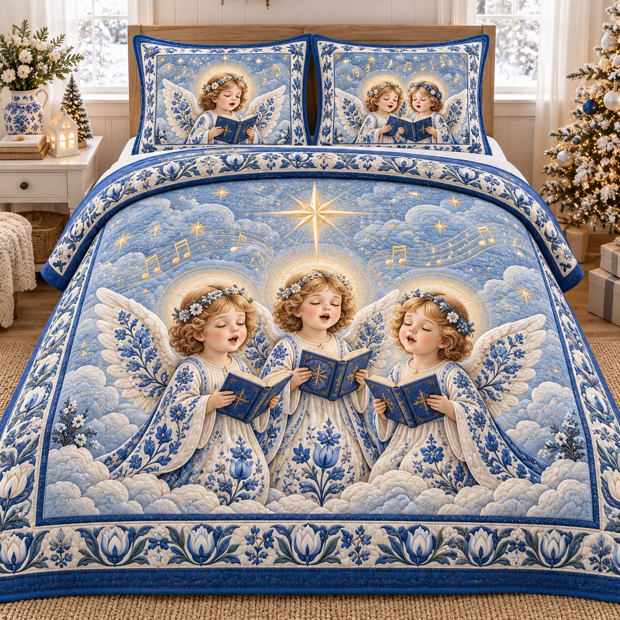 Singing Delft Angels 3-Piece Quilted Bedding Set NCU0NTD2384