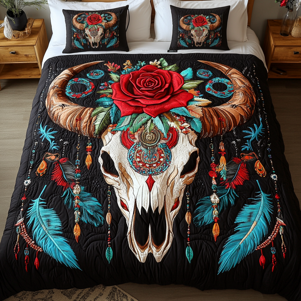 Skull Bloom 3-Piece Quilted Bedding Set NCU0NVH010
