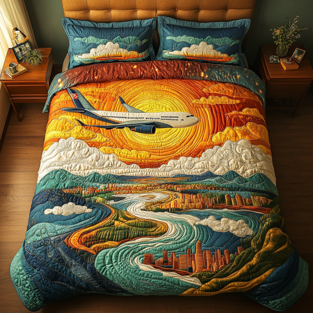 Skyline Airplane 3-Piece Quilted Bedding Set NCU0DDK123