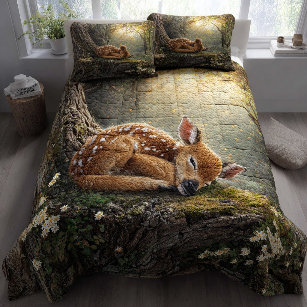 Sleeping Fawn 3-Piece Quilted Bedding Set NCU0HNH330
