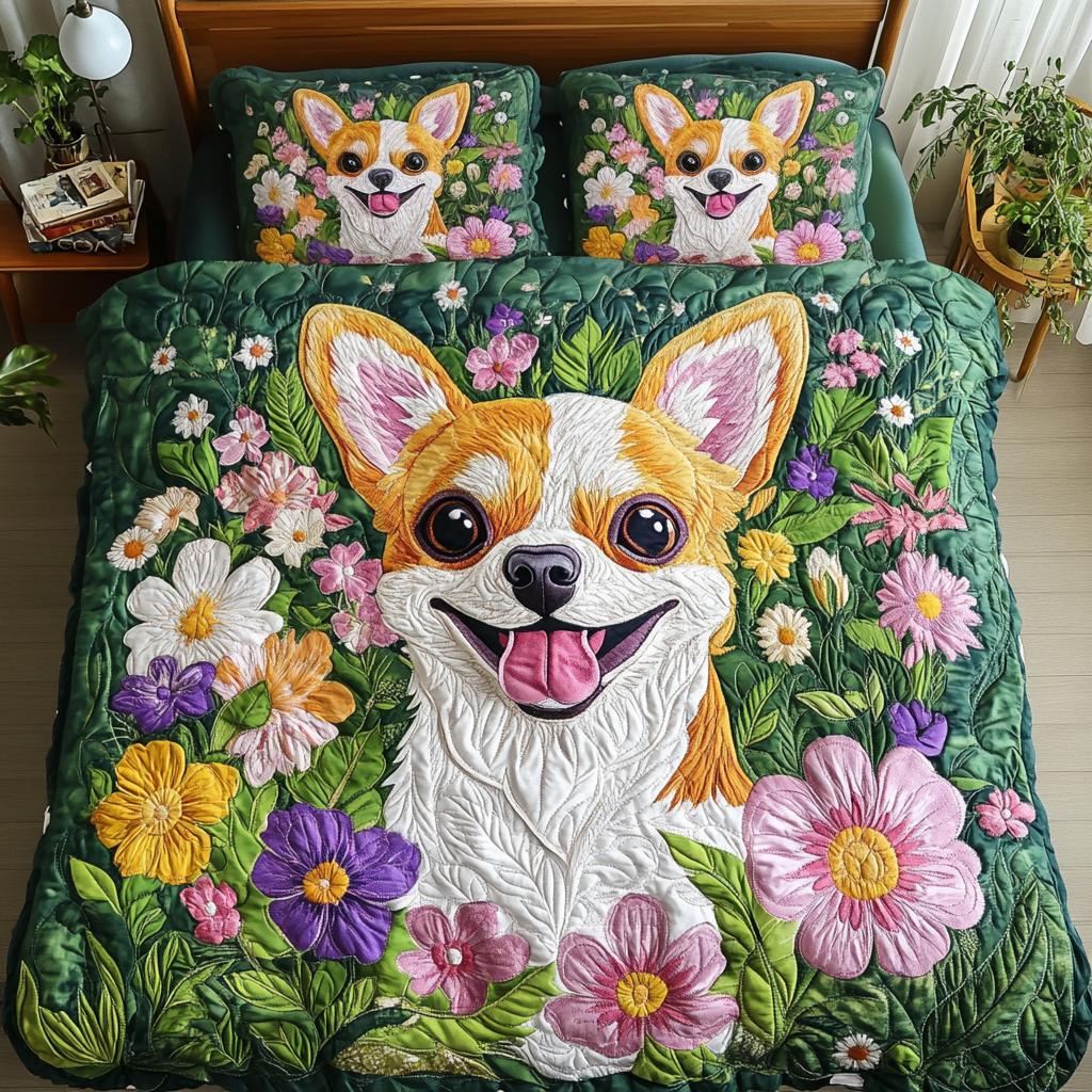 Smiling Chi 3-Piece Quilted Bedding Set NCU0NVH775