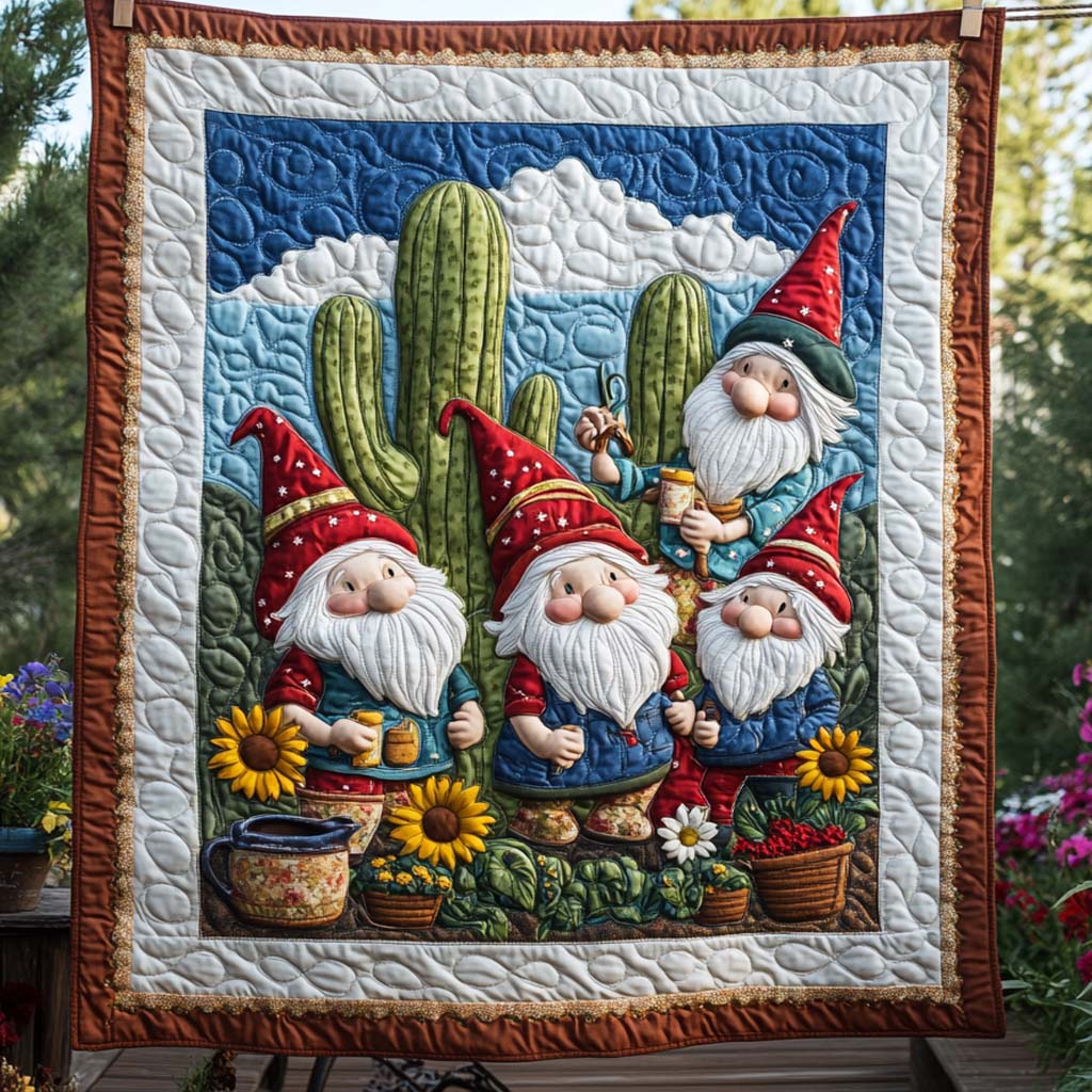Smiling Gnome Friends Quilted Blanket NCU0NXD059