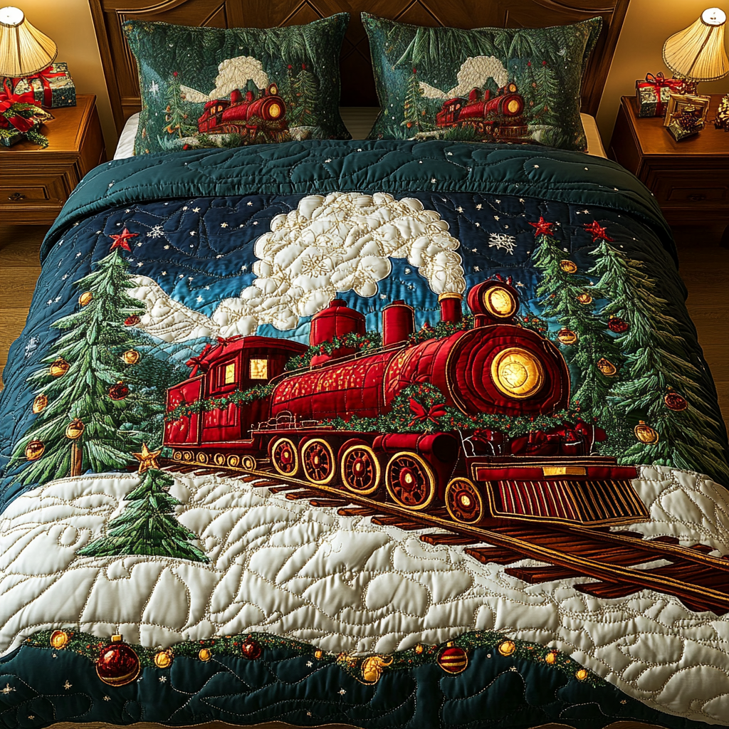 Snowbound Train 3-Piece Quilted Bedding Set NCU0VH569