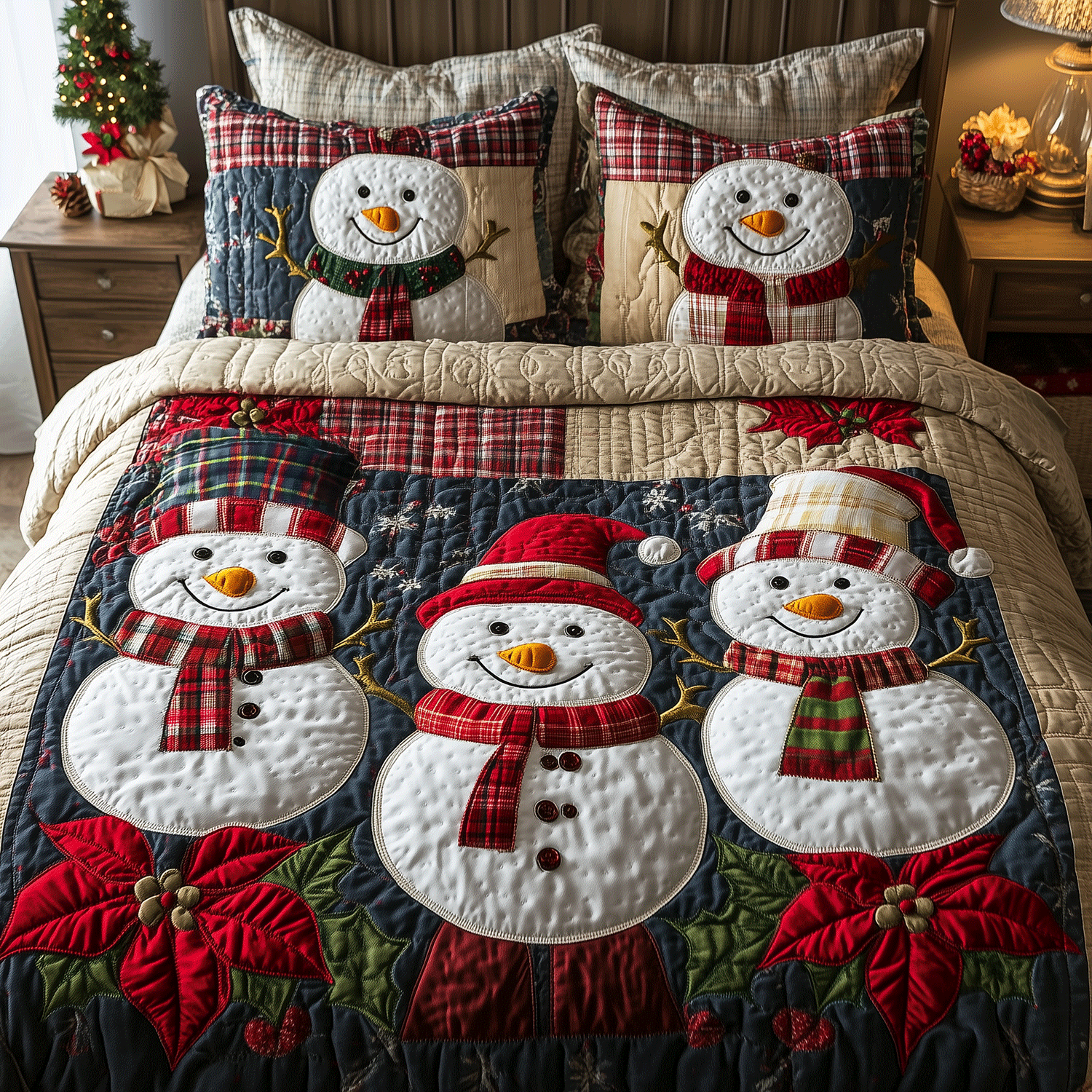 Snowman Family Fun 3-Piece Quilted Bedding Set NCU0TH2135