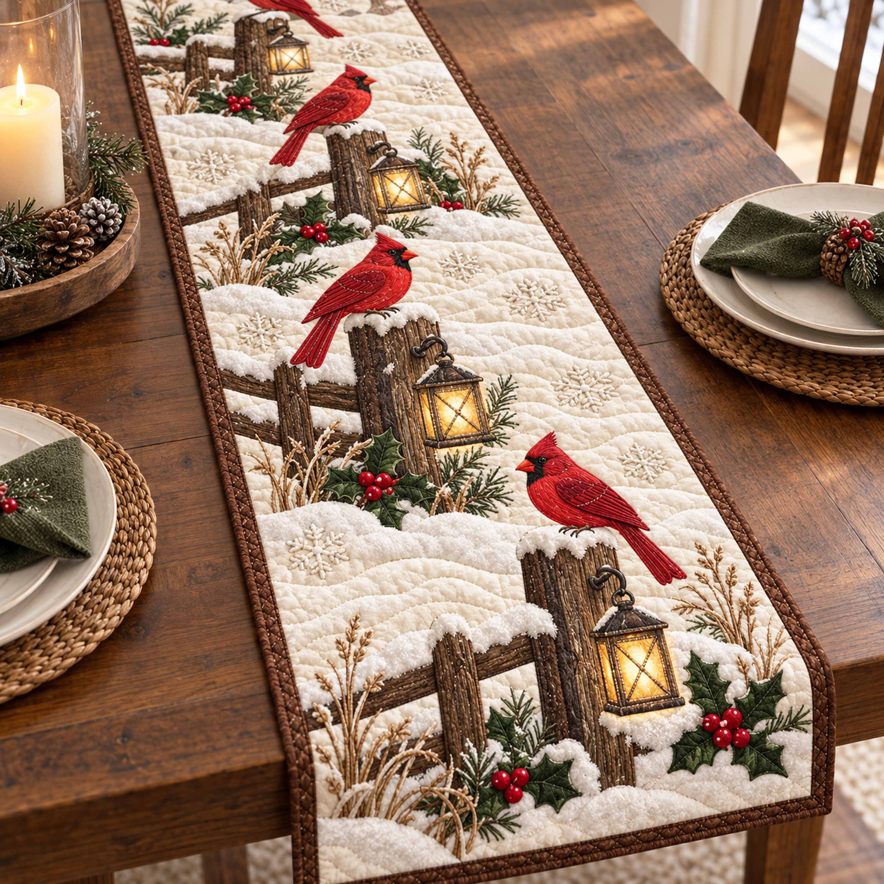 Snowy Cardinal Quilted Table Runner NCU0NTD2349