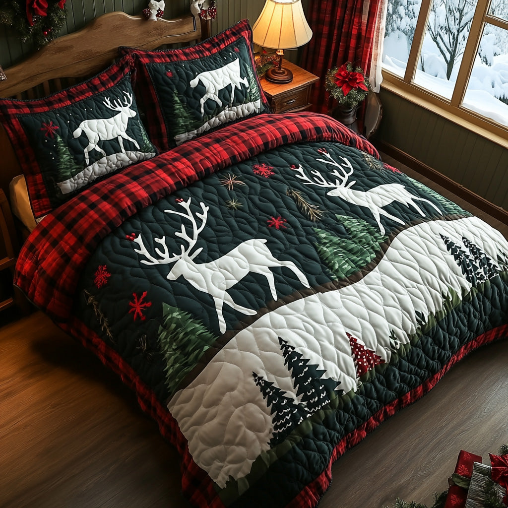 Snowy Reindeer 3-Piece Quilted Bedding Set NCU0DV1013