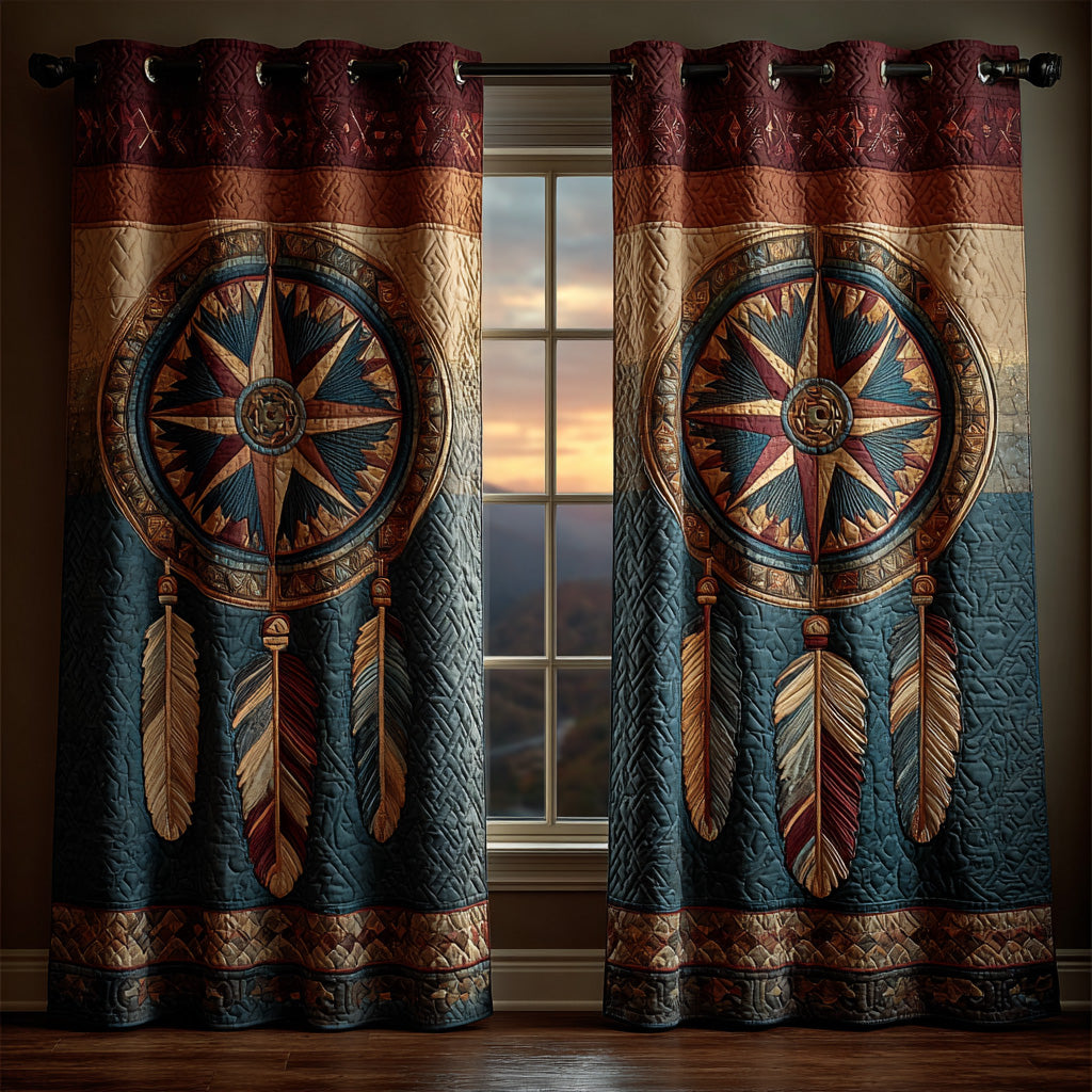 Spirit Compass Feather Quilted Curtains NCU0LDH150