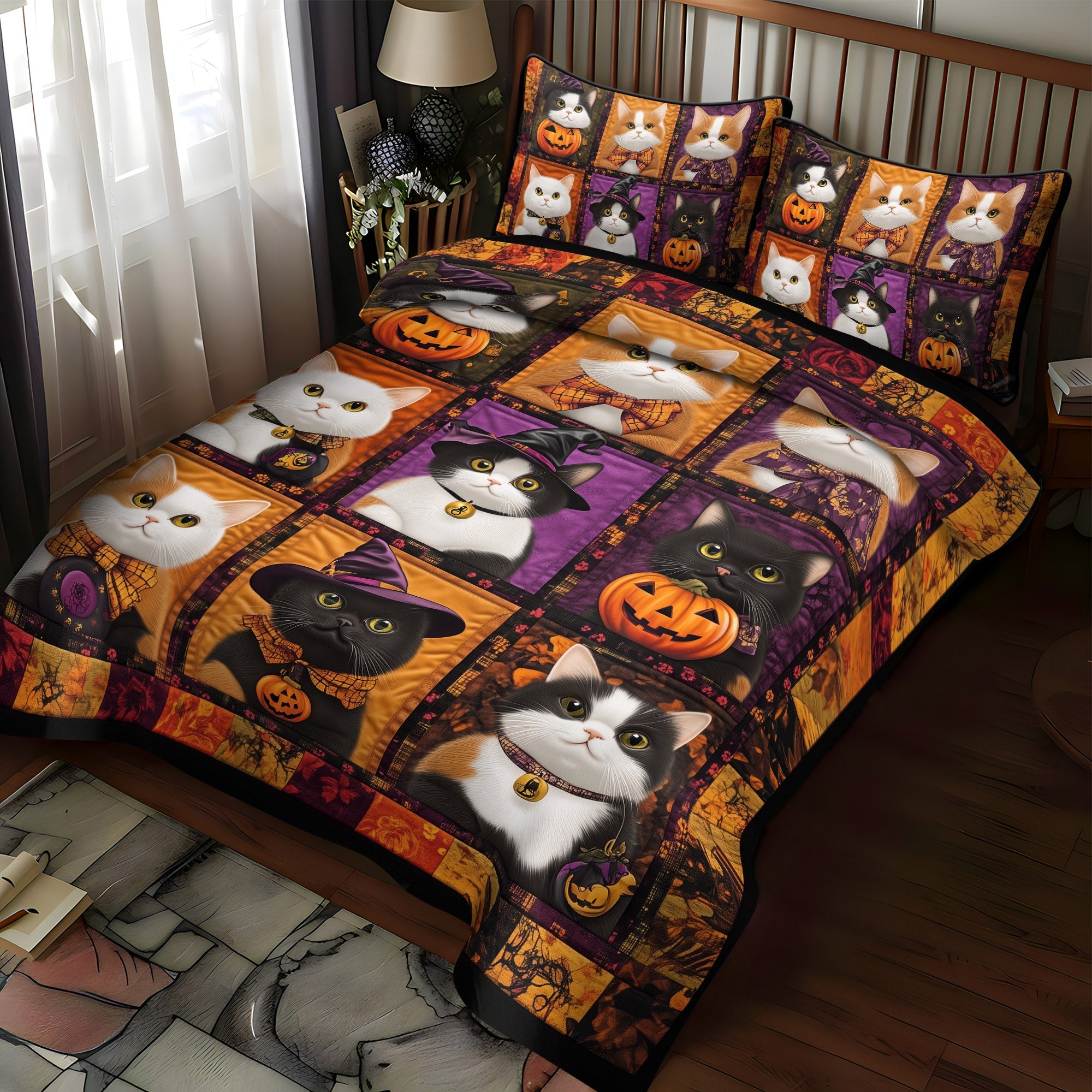 Spooky Cats 3-Piece Quilted Bedding Set NCU0TL1171