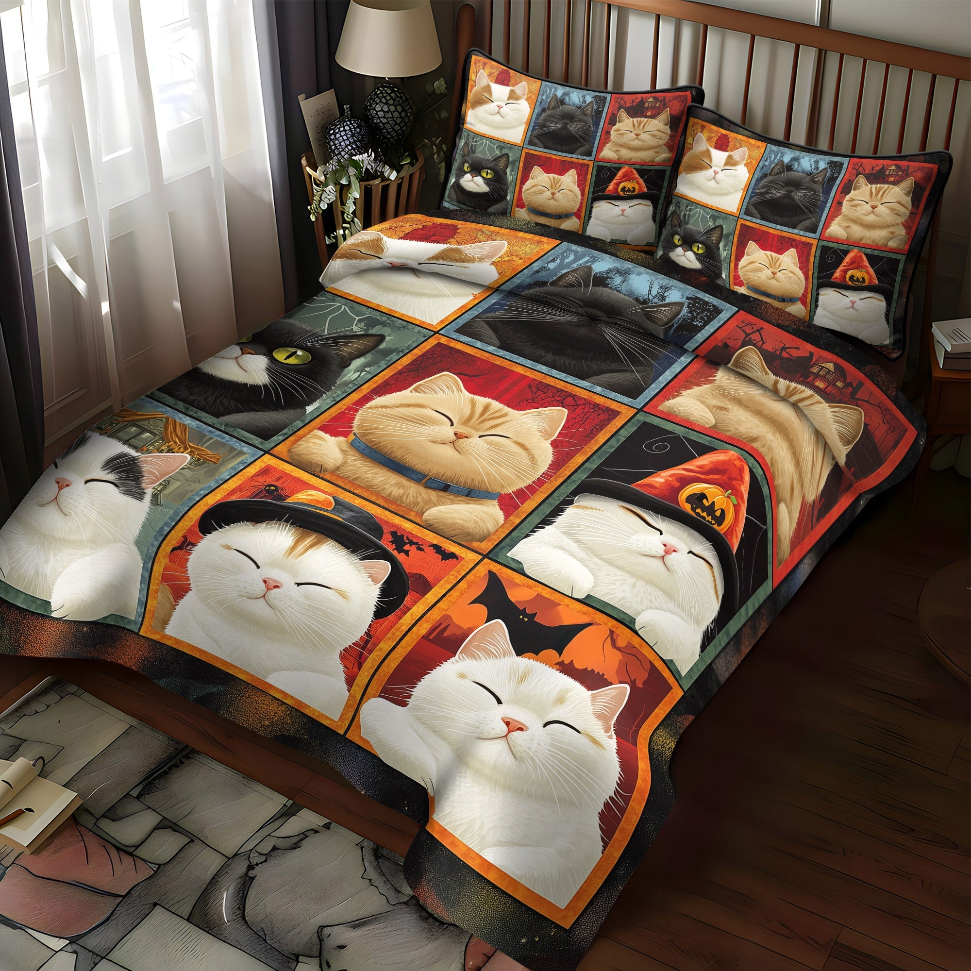 Spooky Kitty 3-Piece Quilted Bedding Set NCU0TL1167